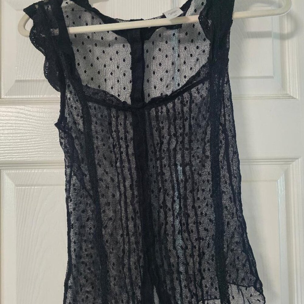 Guess Jean Sheer T-Shirt Black Sz L EUC